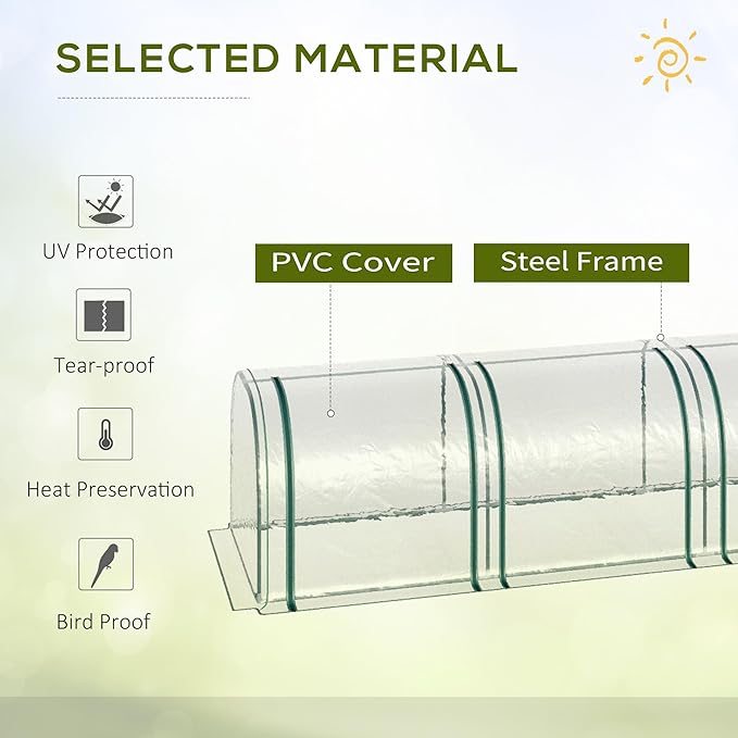 Outsunny 10' x 3' x 2.5' Mini Greenhouse, Portable Tunnel Green House with Roll-Up Zippered Doors, UV Waterproof Cover, Steel Frame, Clear