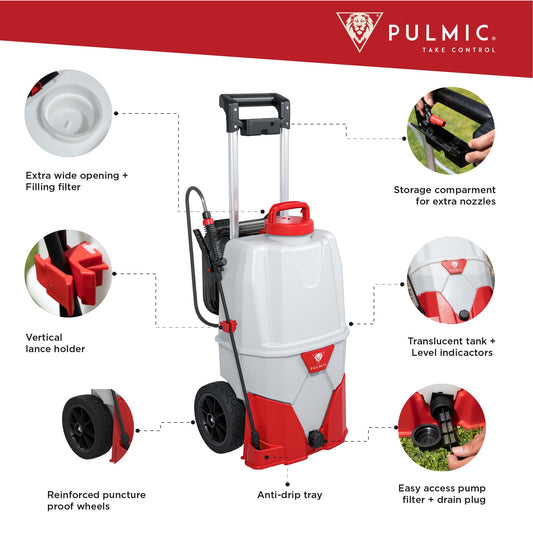 Electric Sprayer for The Application of agrochemical Products. 3 speeds. 35L. 4 bar. up to 7 Hours of Autonomy. Removable Lithium Battery. Includes Accessories (9.25 Gal Cart Sprayer)
