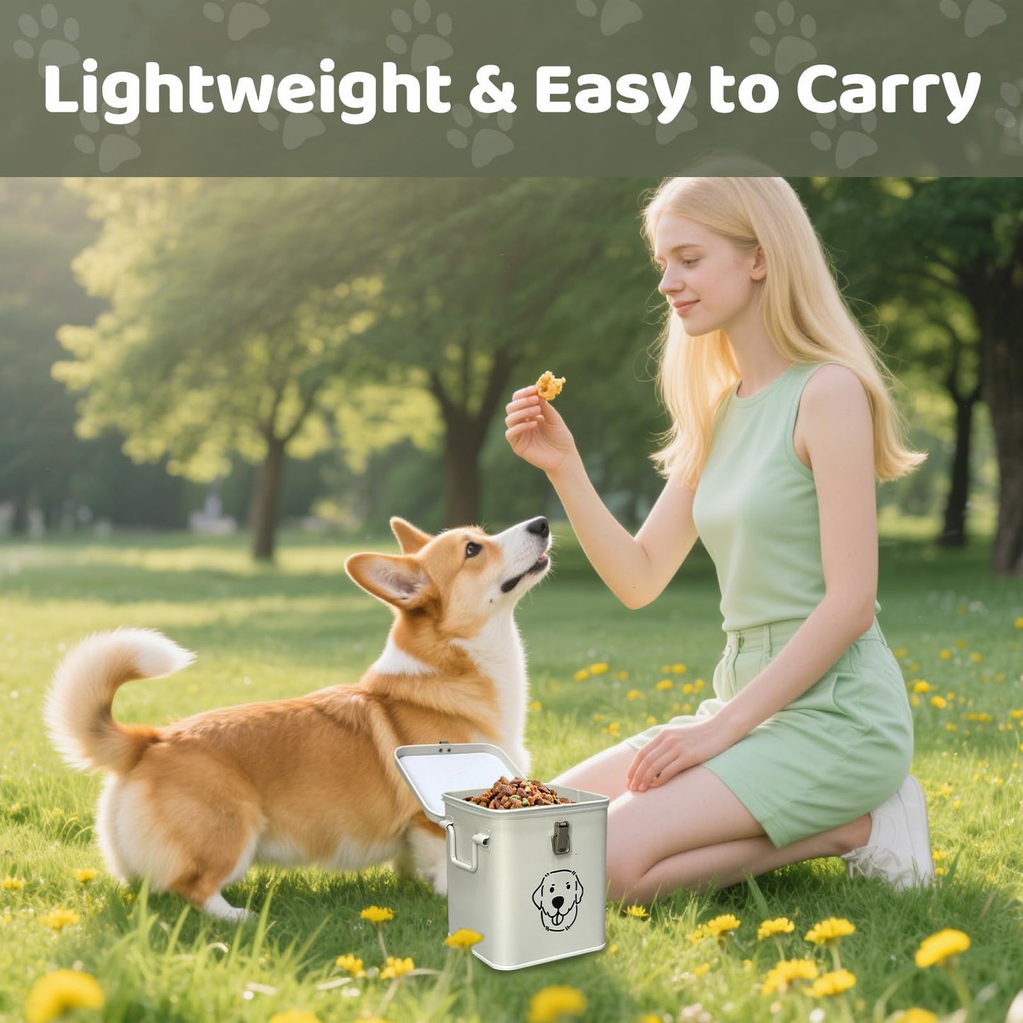 HHGFCLTRS Dog Food Storage Container Airtight Dog Treat Container Pet Food Storage Containers Dog Treat Jar Tinplate Dog Treat Bin White