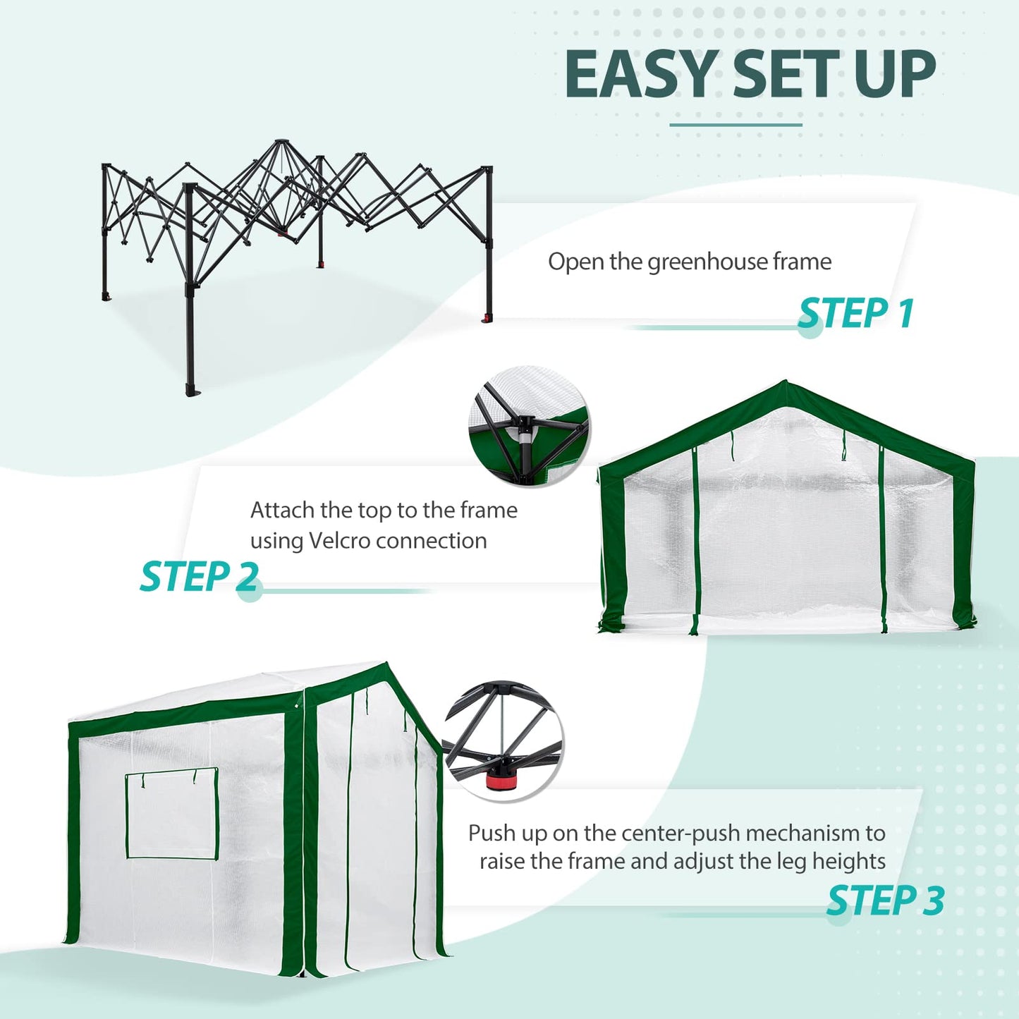 EAGLE PEAK 8x8 Portable Walk in Greenhouse with Polyester Reinforced Corners, Heavy Duty Instant Pop Up Indoor Outdoor Green House, Front Roll Up Zipper Entry Door and Mesh Windows, Green/White