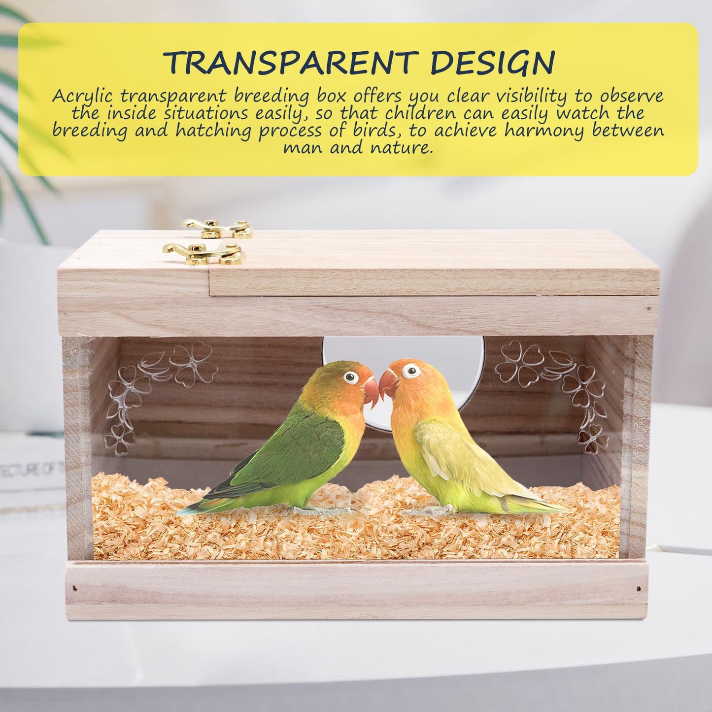 KHEARPSL Parakeet Nesting Box Transparent Bird Budgie Breeding Box Bird Nest Cage House for Lovebirds Cockatiels Parrots Budgie Finch Canary (Medium)