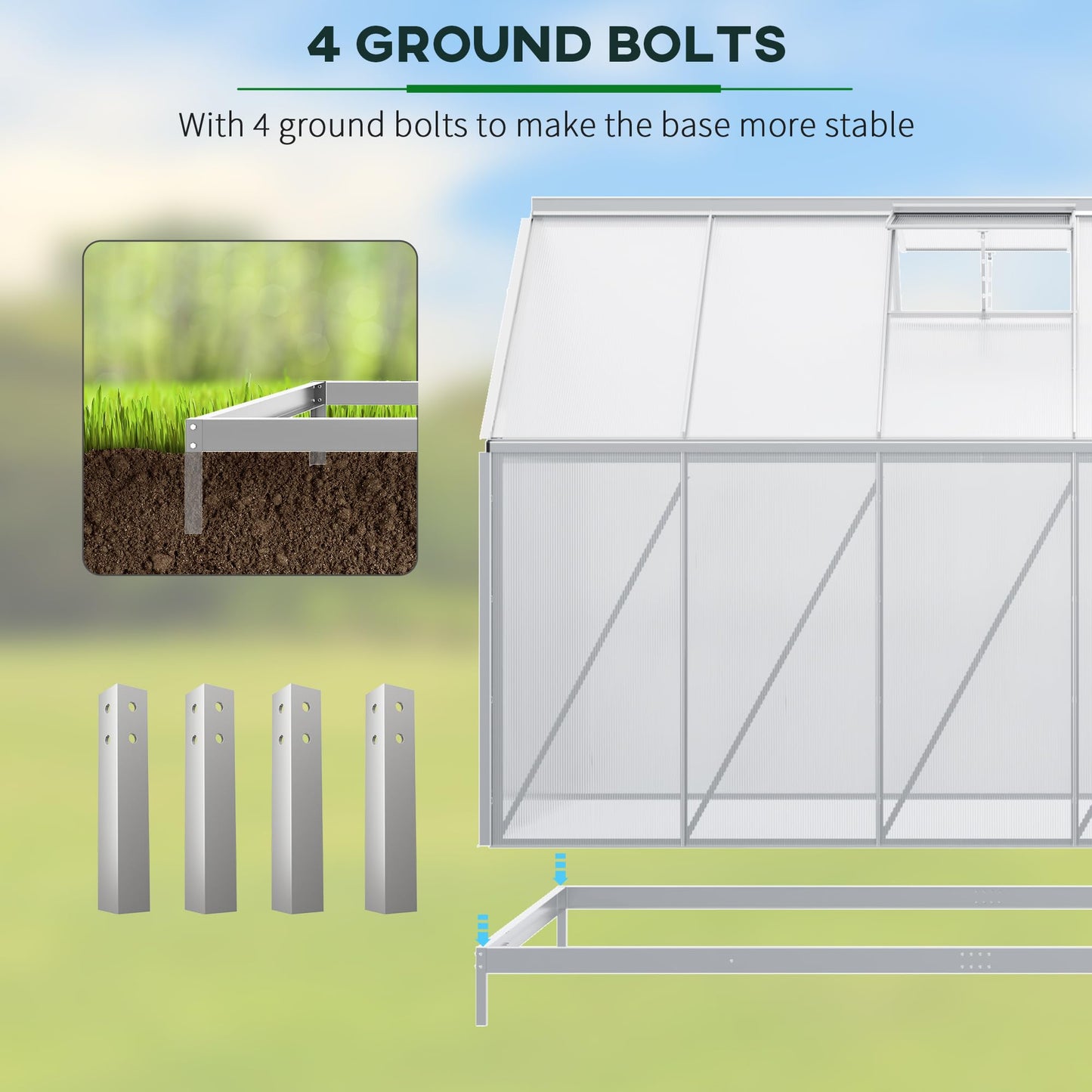 Outsunny 12' x 6' x 6.5' Polycarbonate Greenhouse with Aluminum Frame, Walk-in Heavy Duty Greenhouse with Adjustable Roof Vent, Rain Gutter and Sliding Door for Winter, Silver