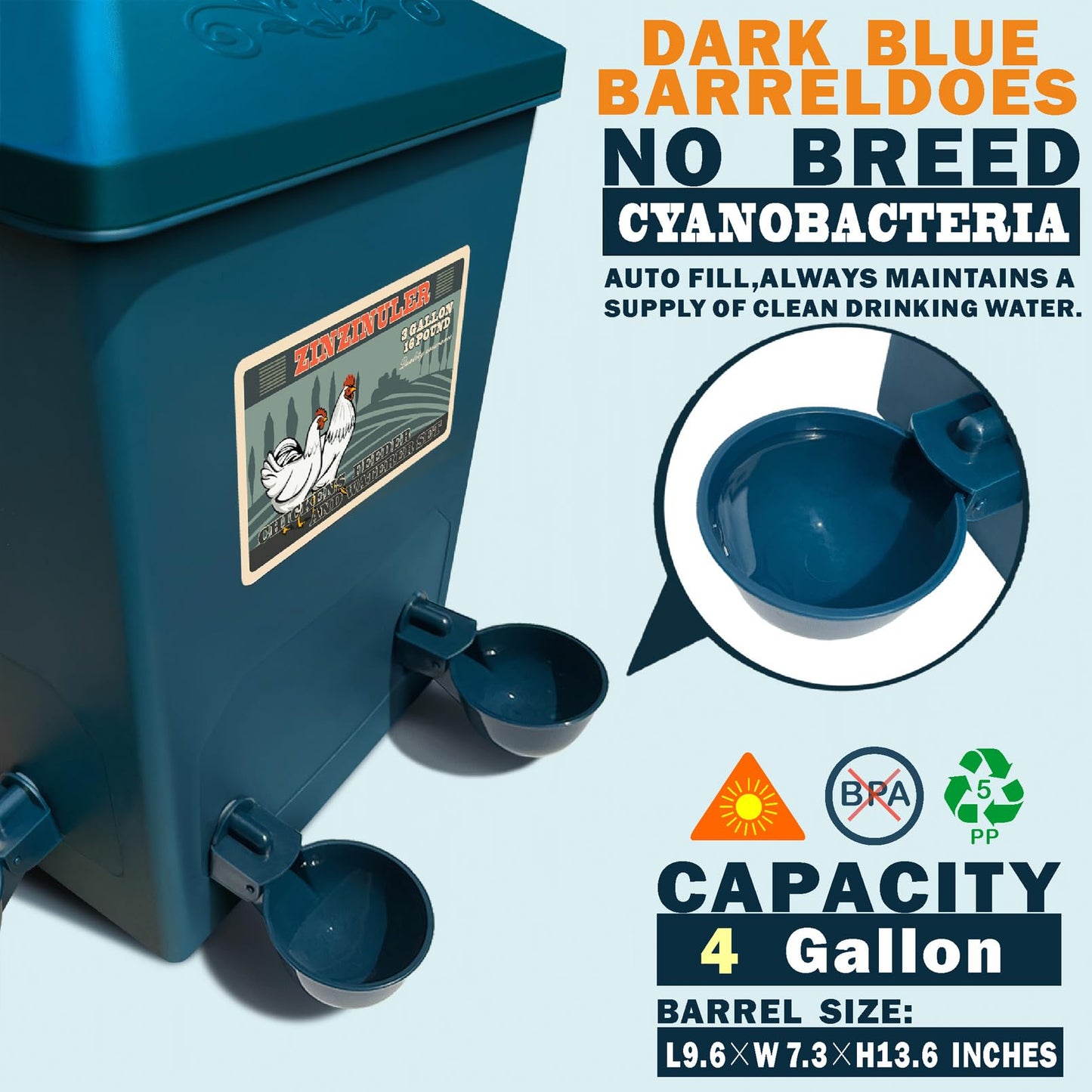 Chicken Waterer with Float Controlled Automatic Set, Chicken Coop Accessories - No Manual Water refilling Needed, 4 Gallon（Compatible with 5/8-inch and 3/4-inch Water Pipes, 60-inch Water Supply Pipe