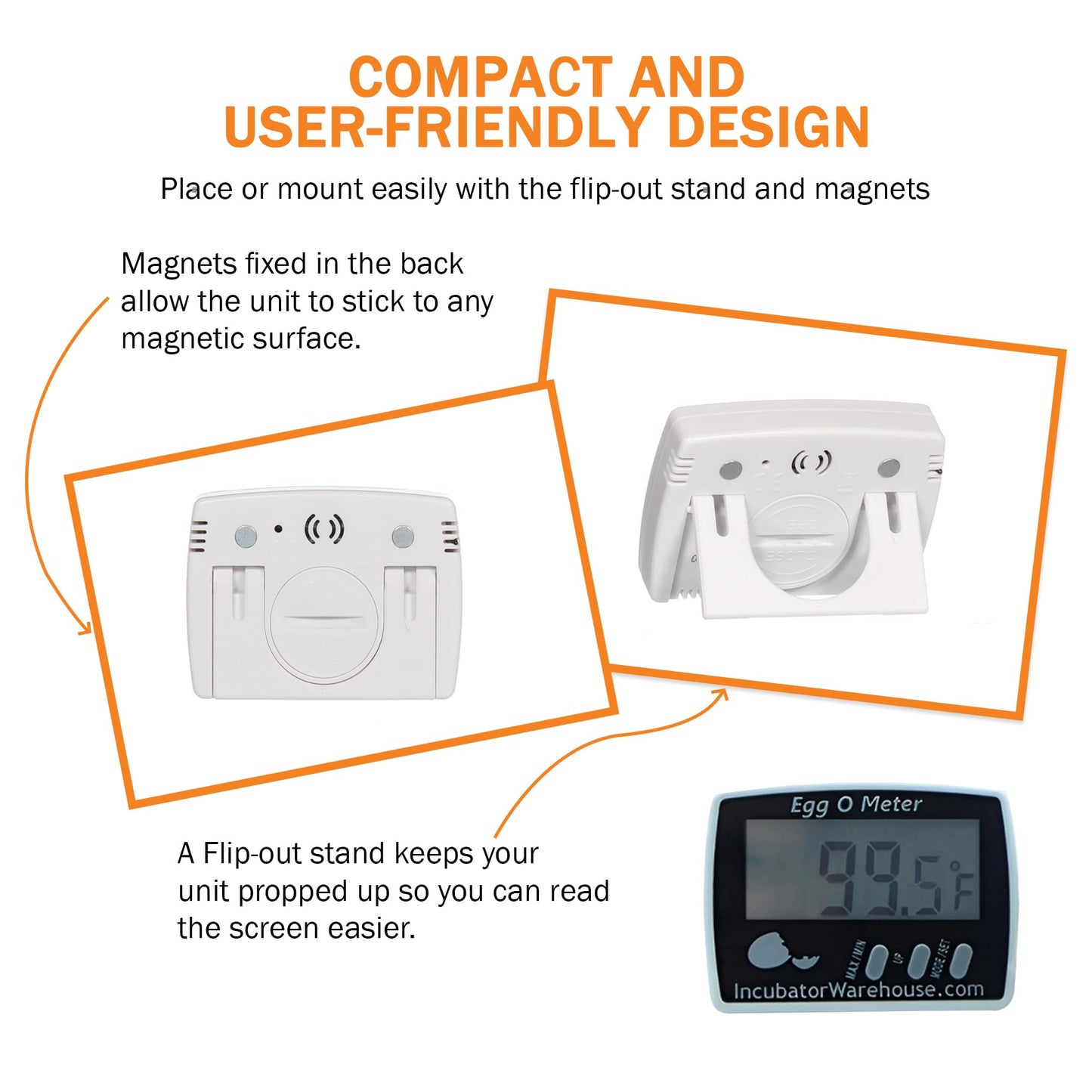 Incubator Warehouse Egg-O-Meter - Large Digital Display Egg Thermometer with Min/Max Memory - Reads Celsius and Fahrenheit +/-1