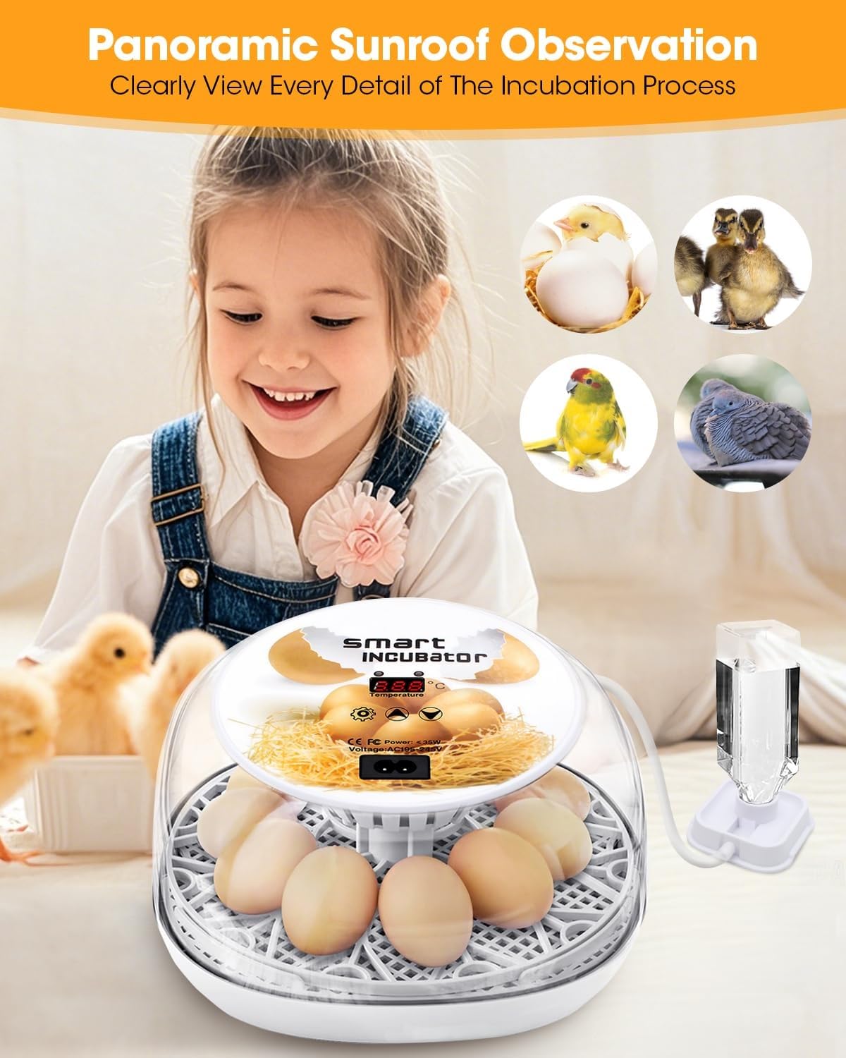 Egg Incubator with Automatic Egg Turning Control, Incubators for Hatching Eggs, Chicken, Ducks, Goose, Pigeon, Quail, Parrot Incubator for Farm, Lab, Science Classroom, Home