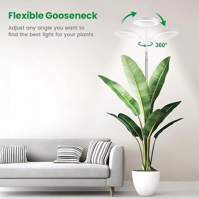 Garpsen Full Spectrum Grow Light, [2Pack]LED Plant Lights for Indoor Growing with 360° Gooseneck, 3 Colors Modes and 5 Dimmable Levels, 65'' Height Grow Lamp with 6/12/16H Timer, for Large Plant Light