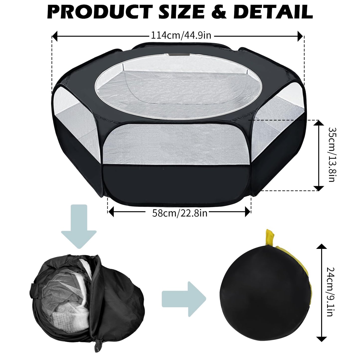 UWE Small Animal Playpen, Chicken Brooder Box with Cover Top, Portable Outdoor Exercise Pet Cage Tent, Waterproof Breathable Pet playpen Indoor for Chick Ktiien Bunny Hamster Guinea Pig, Black