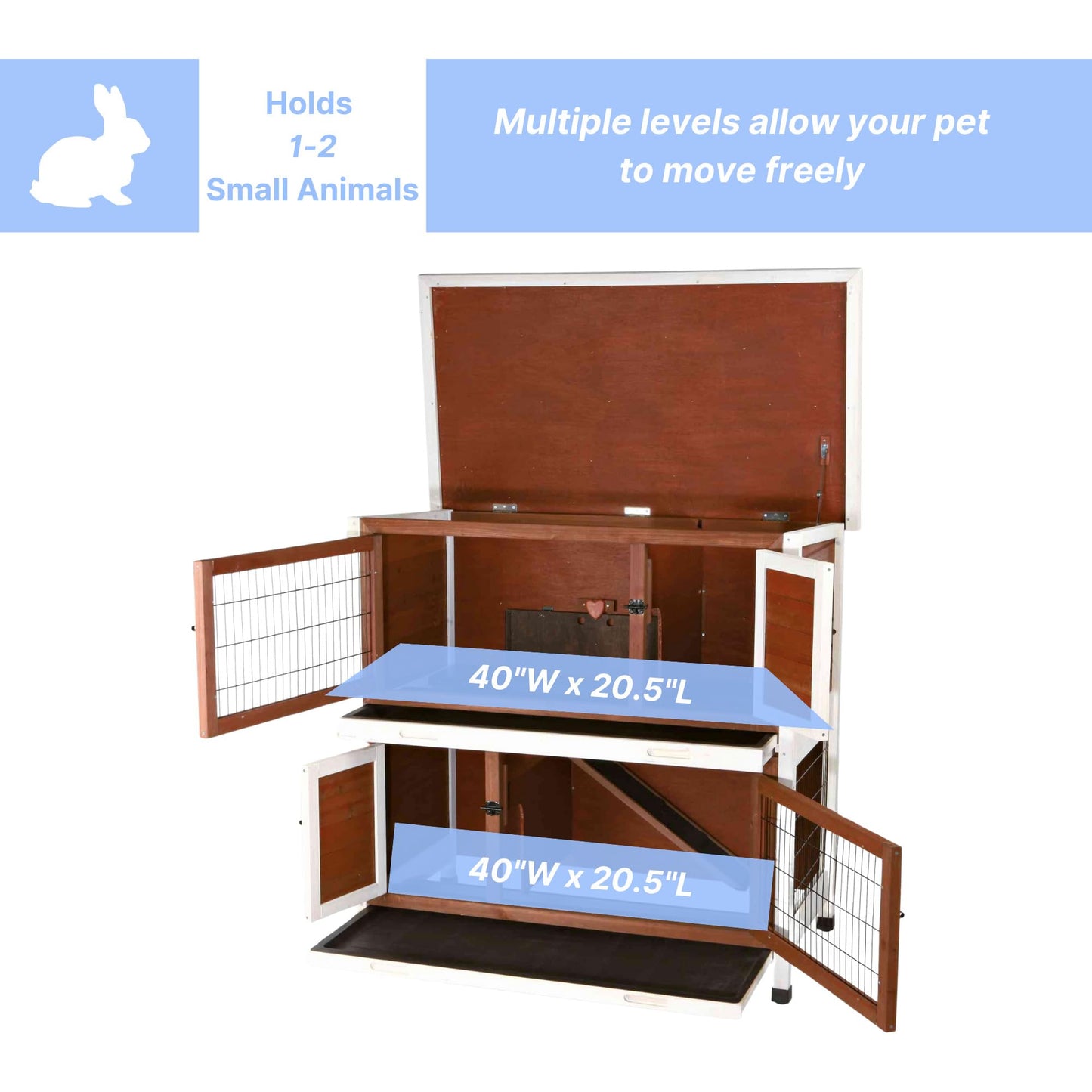 TRIXIE natura Outdoor Double Rabbit Hutch - Indoor Small Animal House, Bunny Cage with Two Sleeping & Play Areas - Includes a Non-Slip Ramp Hinged Roof & Two Pull-Out Trays - in Auburn