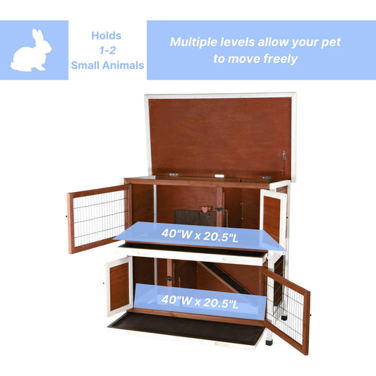 TRIXIE natura Outdoor Double Rabbit Hutch - Indoor Small Animal House, Bunny Cage with Two Sleeping & Play Areas - Includes a Non-Slip Ramp Hinged Roof & Two Pull-Out Trays - in Auburn