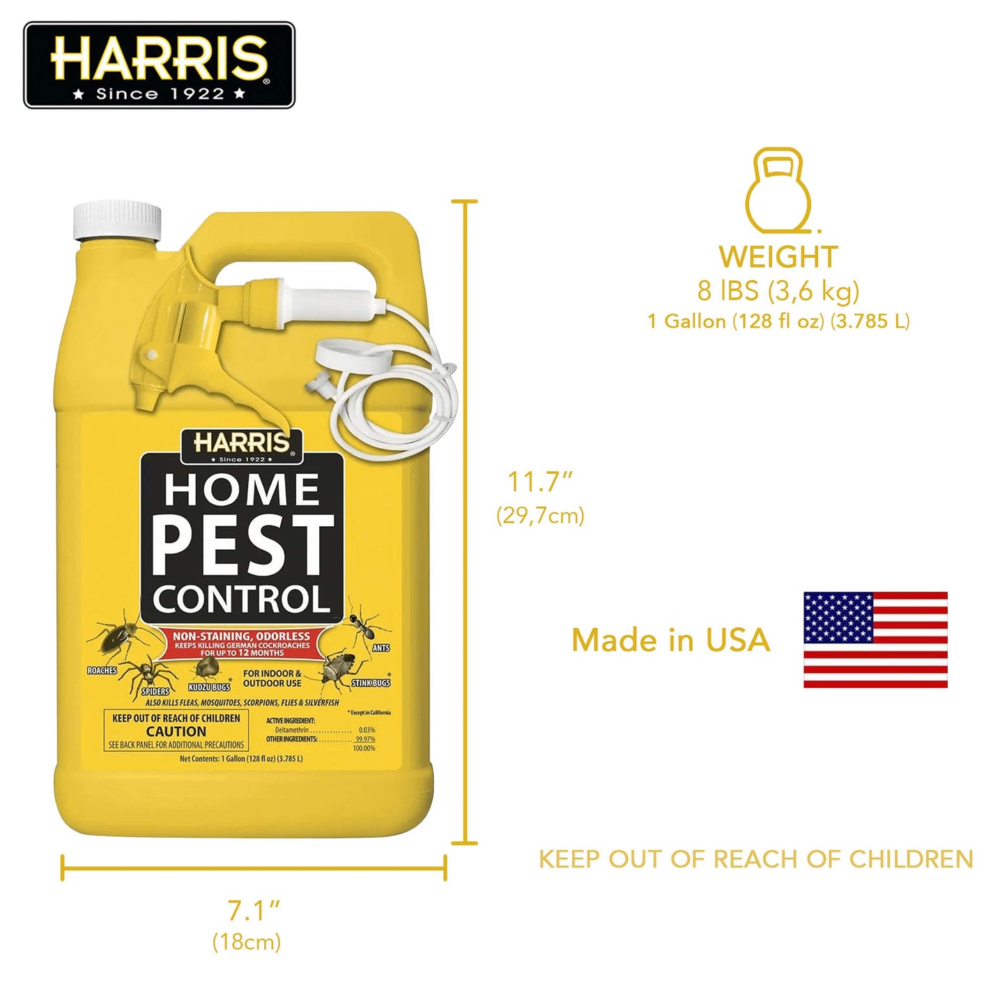 Harris Home Insect Killer, Liquid Gallon Spray with Odorless and Non Staining Residual Formula - Kills Ants, Roaches, Spiders, Kudzu Bugs, Stink Bugs, Fleas, Mosquitos, Scorpions, Flies and Silverfish
