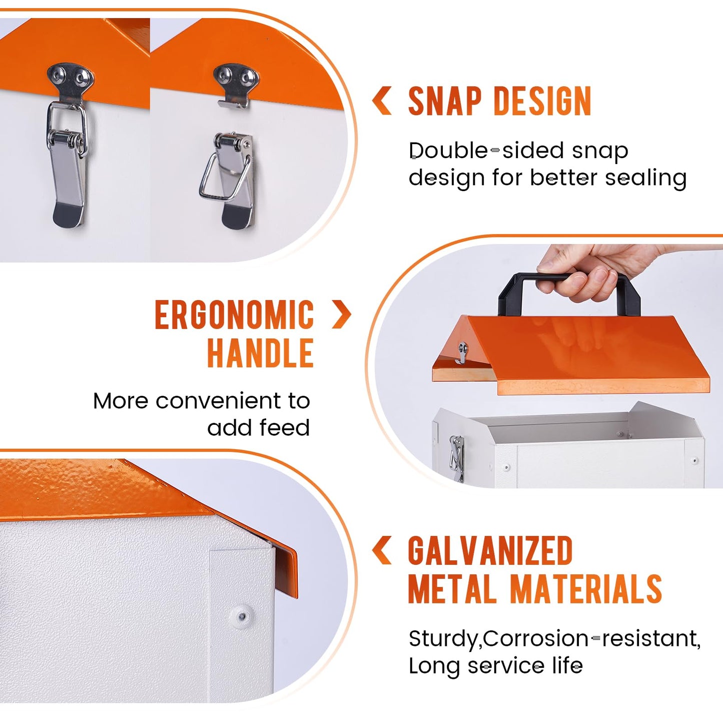 Galvanized Automatic Chicken Feeder No Waste 20lbs Large Metal Chicken Feeders Trough Dispenser Outdoor Poultry Feeders with Visual Window and Weatherproof Lid for Chickens Ducks Geese Turkeys Quails