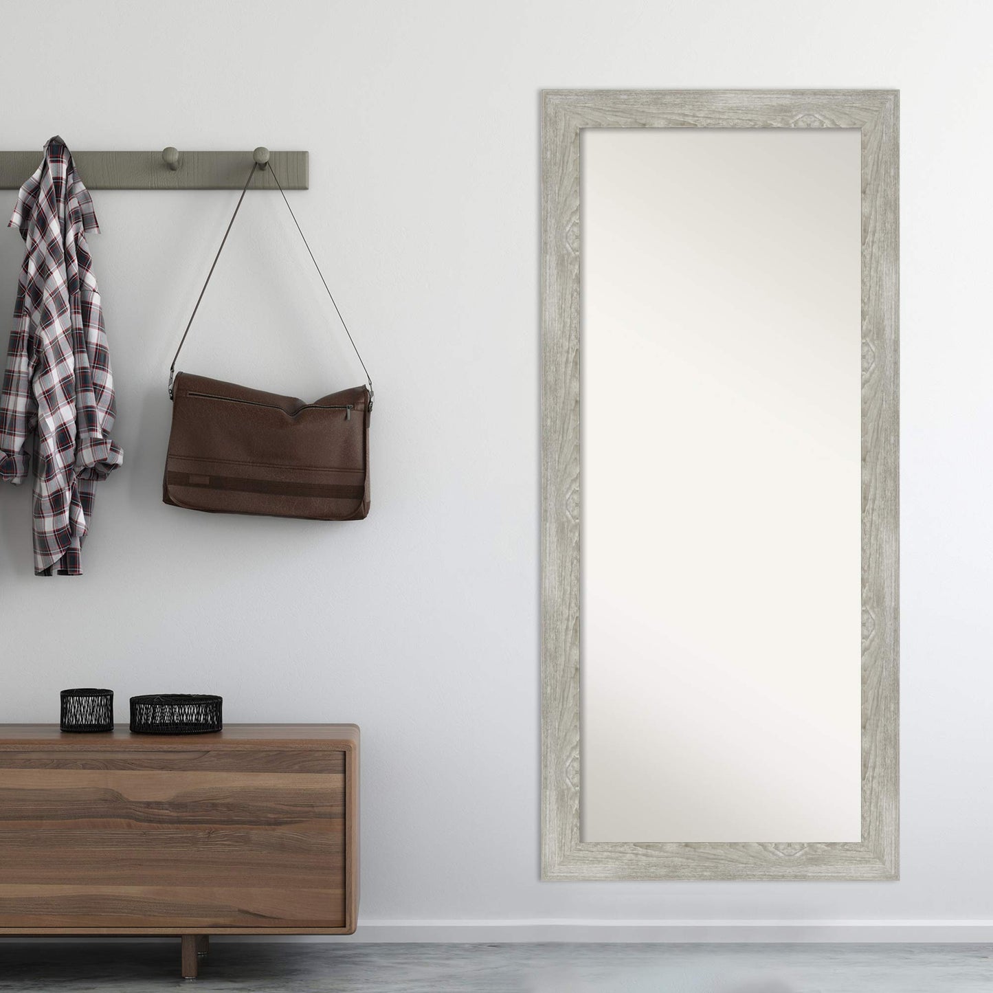 Amanti Art Grey Full Length Mirror, 66x30 Dove Greywash Tall Free Standing Body Wall Mirror Full Length for Dressing, Country Rustic Frame, Lean on Floor or Hang, Wall Decor