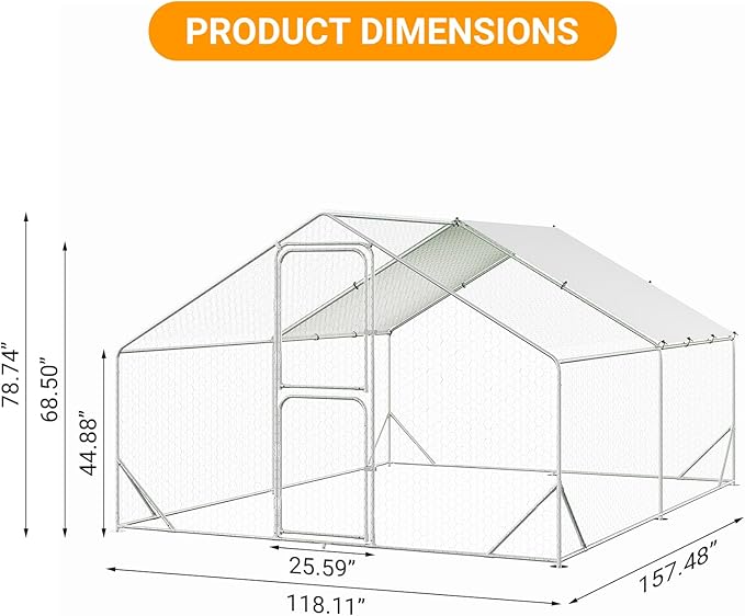 Chicken Runs for Yard with Cover, Large Metal Chicken Coop, 9.8x13.1x6.6FT Chicken Pen with Waterproof and Anti-UV Cover, Walk-in Poultry Cage for Yard Outdoor Duck Rabbit Cage