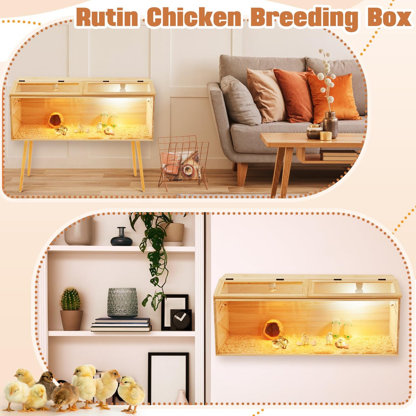 CroBlissful 40 x 16 x 16 in Brooder Kit Box for Chicken Quails Indoor Outdoor with Leg Stand Sliding Door, Bulb Set and Feeder, Baby Chicken Coops for Ducks, Rabbit, Hamsters, Lizards, Mice, Rat