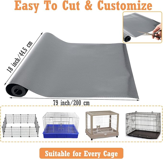 Hamiledyi Guinea Pig Cage Liner Reusable Guinea Pig Bedding Easily Cut to Suit Cage Washable and Anti Slip Guinea Pig Pee Pads for Small Animal Hamster Rat Rabbit Chinchillas (18" x 79" Gray)
