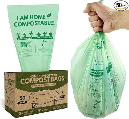 Compost Bags for Countertop Bin -Compostable Trash Bags made of Cornstarch - Leakproof & Tear Resistant Biodegradable Trash Bags - OK Compost Home & Seedlings Certified