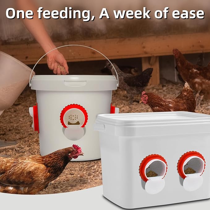 DIY Chicken Poultry Pro Feeder Port No Waste Mess Cups Kit with Covers Gravity Feed Kit Ports 4-1 Hole Saw for Buckets, Barrels, Bins, Troughs