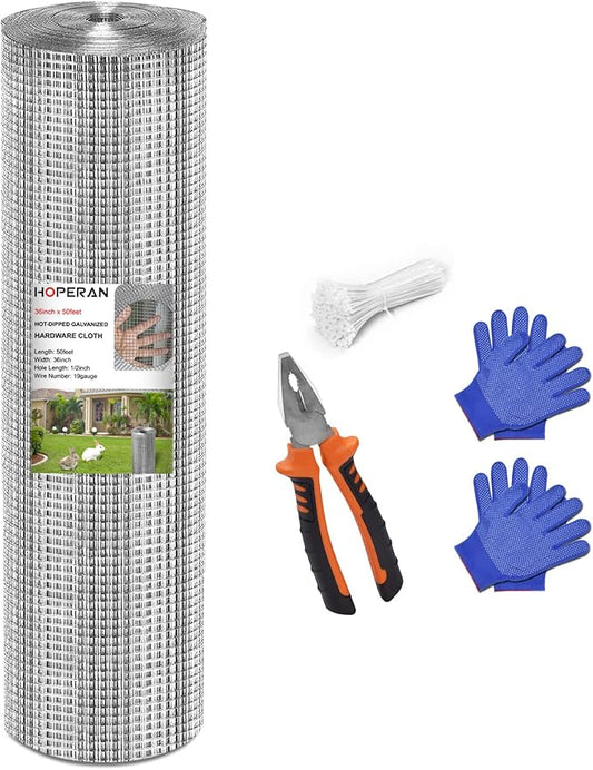 HOPERAN Hardware Cloth 1/2 Inch 36 x 50 ft - 19 Gauge Chicken Wire Fencing, Galvanized Wire Mesh Roll, Welded Wire Fence, Chicken Coop Wire Fence Gopher Wire Rabbit Wire Poultry Netting Cage