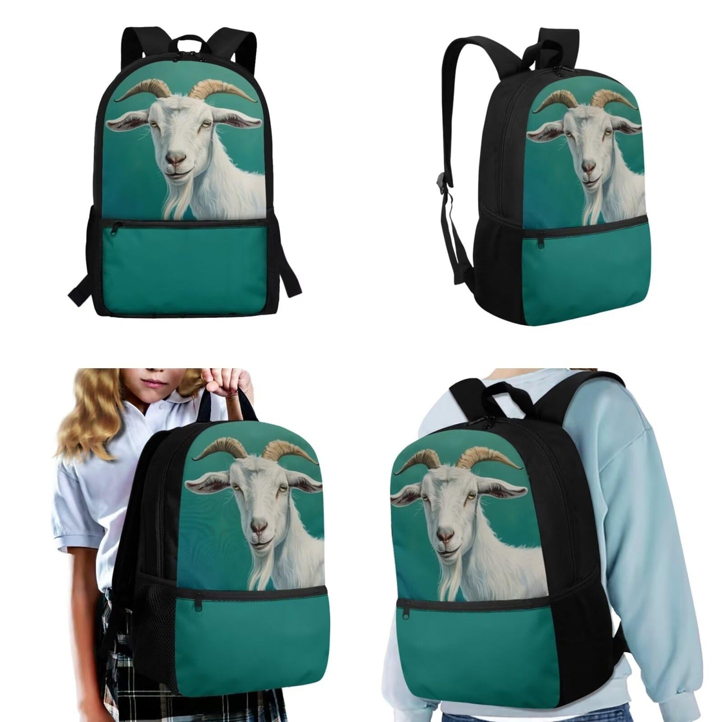 Guosanchn Goat Backpack for Teen Girls 3 In 1 Middle School Bag with Lunch Box Pencil Case Elementary School Bookbag Satchel for College Teens Child Boys Daycare School Bags Rucksack Satchel