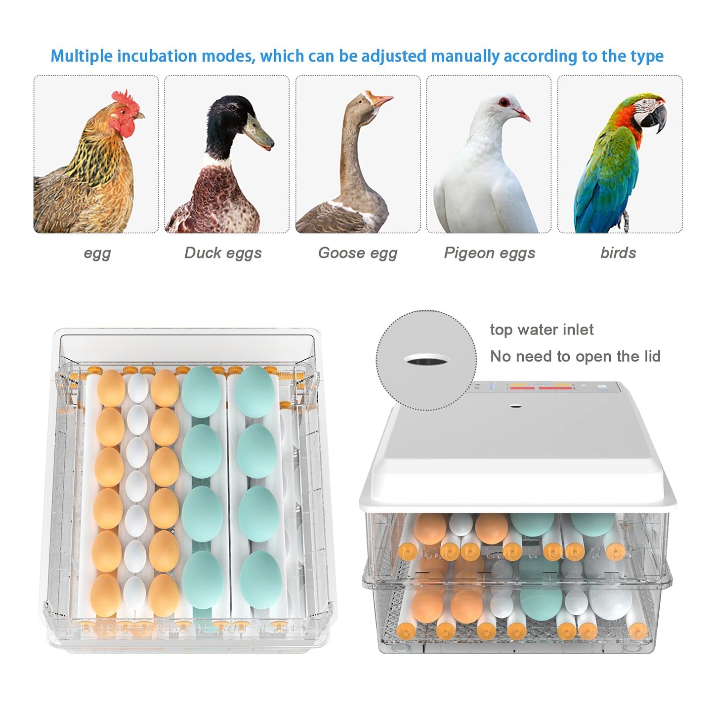 90-120 Fully Automatic Incubator, Automatic Egg Turner ，with Humidity & Temperature Control, Brooder Incubators for Hatching Eggs Quail Parrot Duck Bird