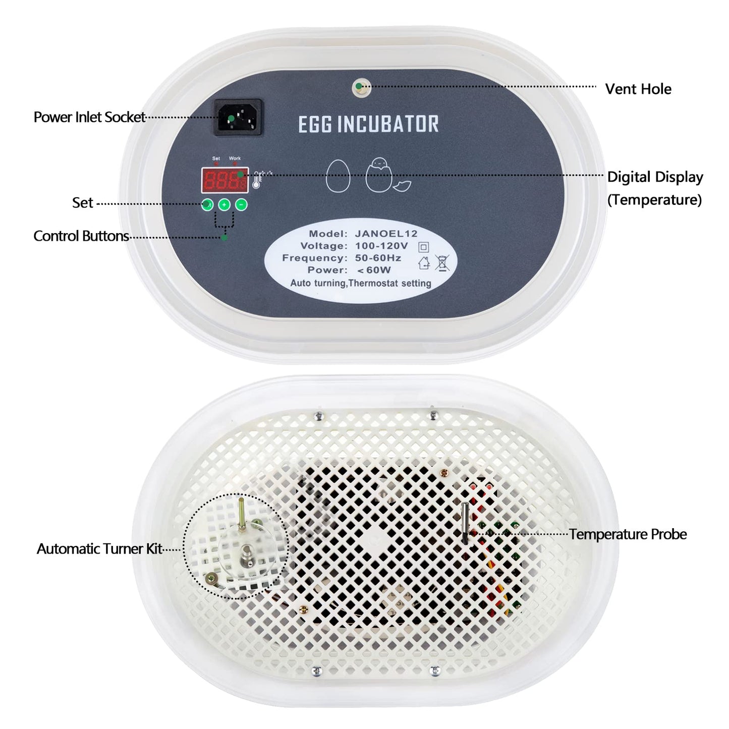 HBlife Digital Egg Incubator for Hatching 9-12 Chicken, Quail and Duck Eggs, with Fully Automatic Egg Turning and Temperature Display, Hatcher for Turkeys, Birds, Parrots and Poultry