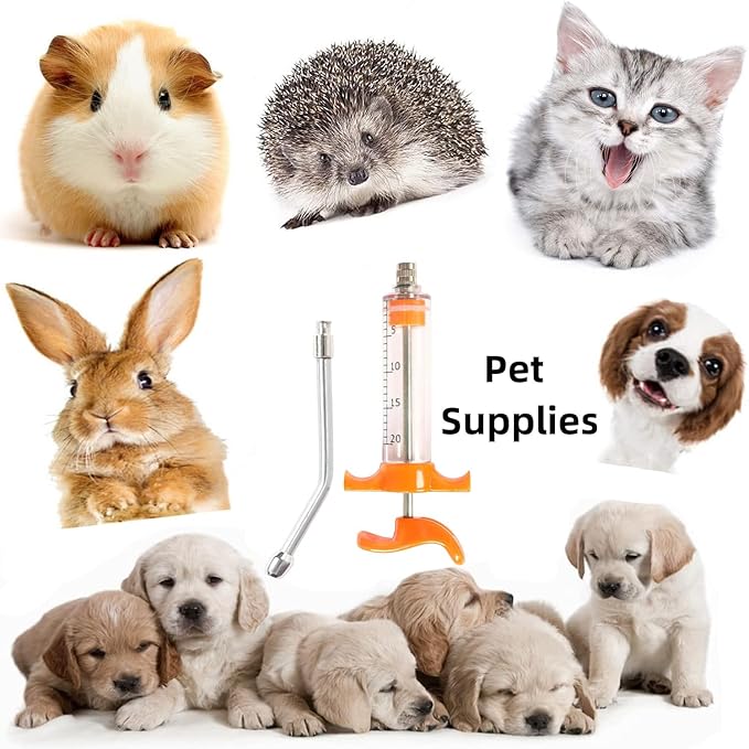1 Pcs Goats Feed water filler, Drench Nozzle, Reusable, Adjustable Dosage, for Cattle, Sheep, Goats, Horse, Pig, Dog Supplies (Orange 20ml)