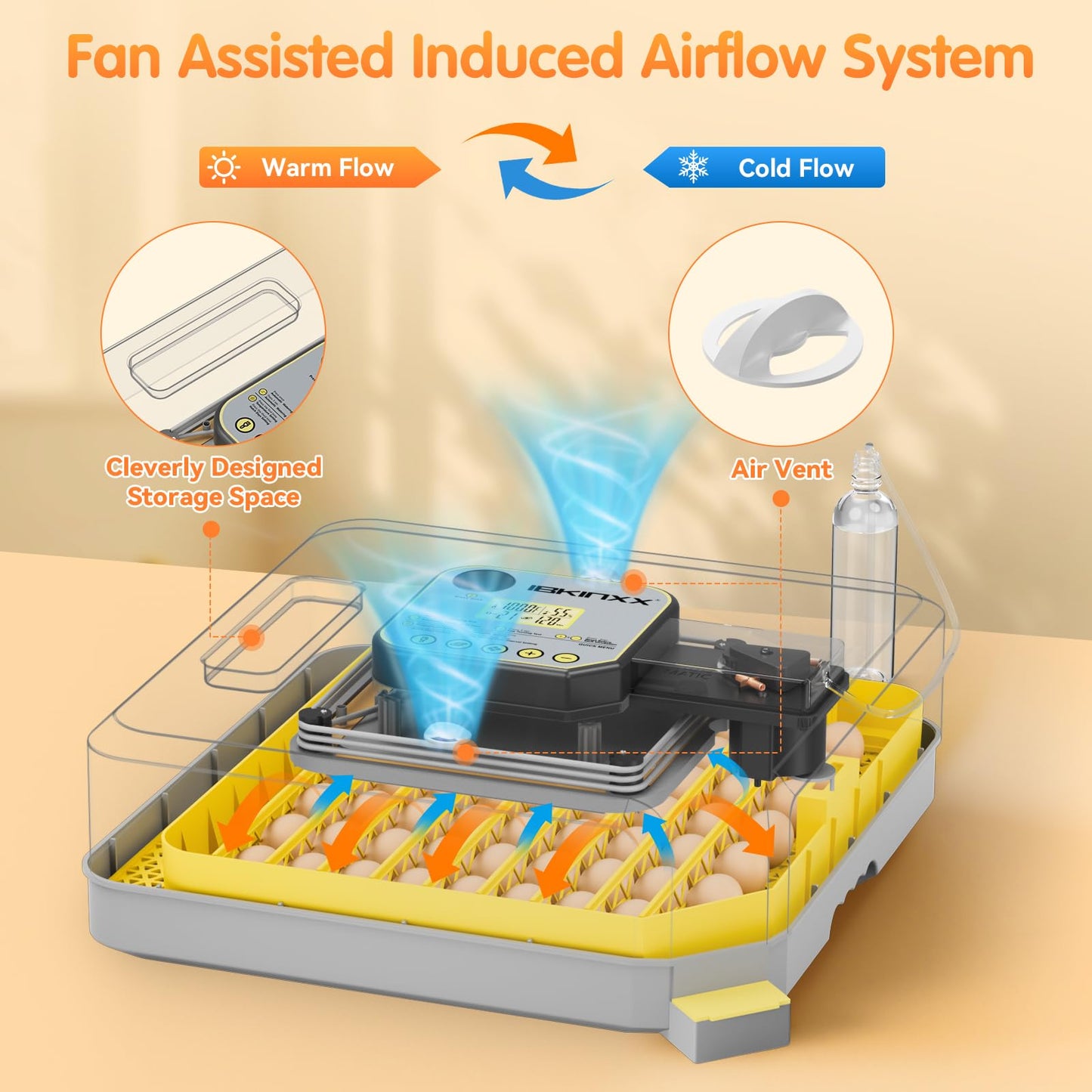 IBKINXX Incubator for Hatching Eggs-48 Egg Capacity, Auto Egg Turner & New Auto Precision Humidity Control System, 360° Clear Viewing for Chicken, Duck and Quail Eggs
