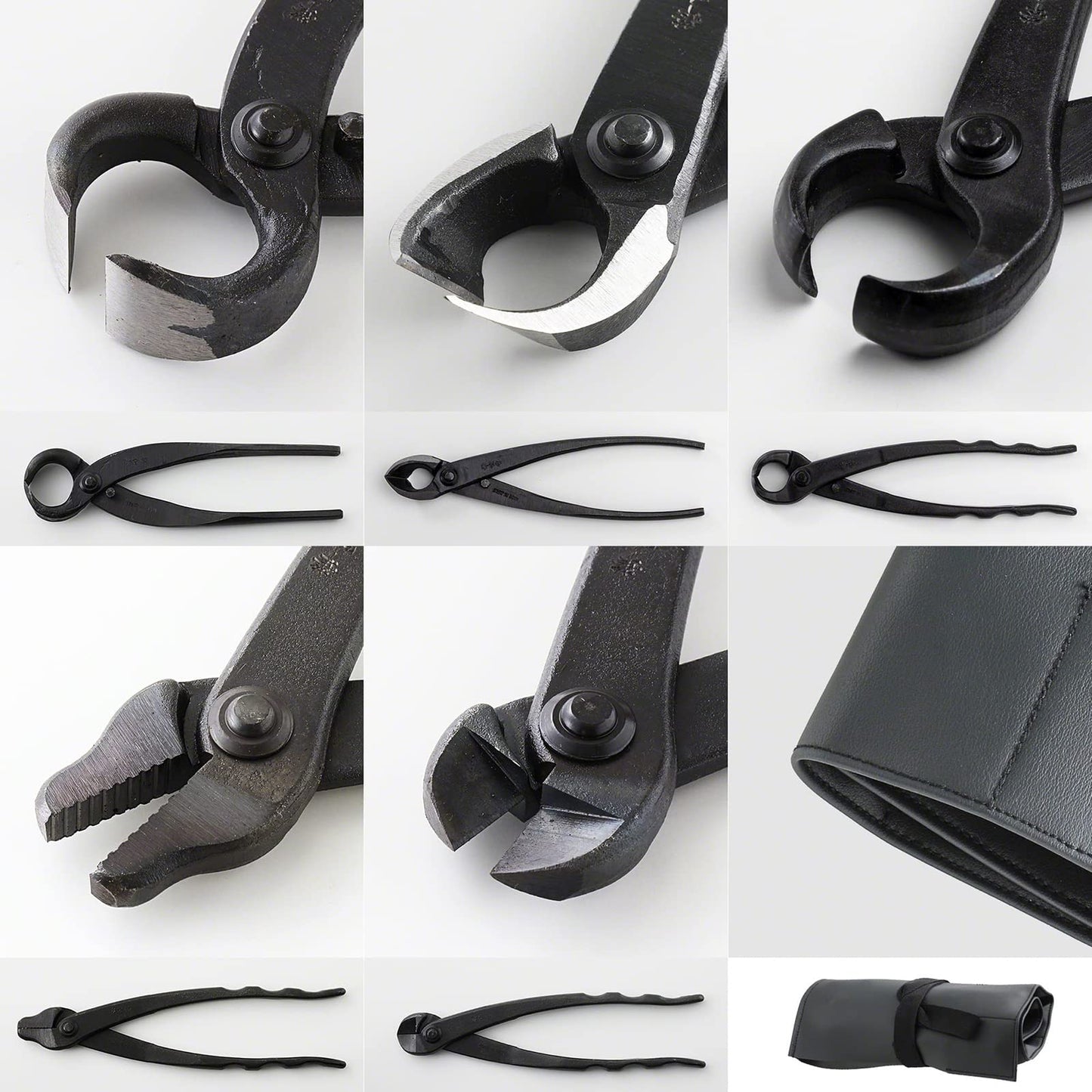 Wazakura Made in Japan 5 PCS Bonsai Cutter Tools Set with Roll Bag: Concave Branch Cutter, Knob Cutter, Jin Plier, Wire Cutter, Root Cutter. Bonsai Tool Kit - 5PCS Bonsai Cutter Set with Case