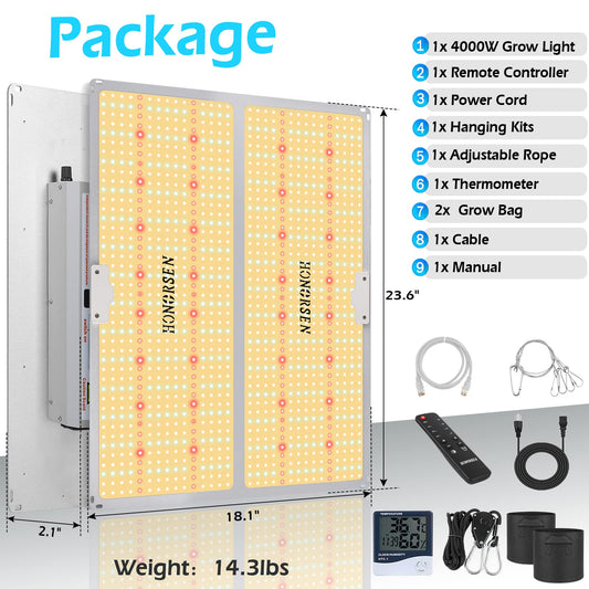 HONORSEN 4000W LED Grow Light Full Spectrum 5x5ft Coverage Remote Control Dimmable Grow Lamps with Timer Plant Light for Hydroponic Indoor Plants Veg and Flower (1276Pcs LEDs)