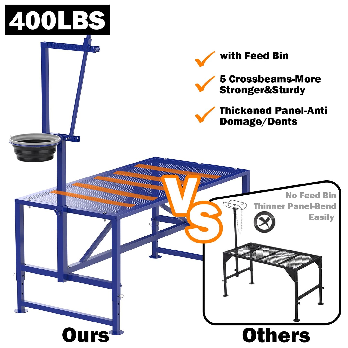 Larrik Goat Milking Stand with Feeder, Goat Stand for Trimming Hooves, with Adjustable Head Piece and Legs, Metal Blue Use for Livestock，400 Lbs for Small Sheep and Goat