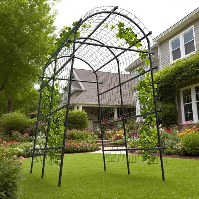 Garden Arch Trellis, 7.5FT Extra Tall Polyethylene-Coated Stainless Steel Garden Trellis for Climbing Plants, Vegetables, Flowers, Outdoor Pergola Arbor Wedding Party Decoration, Cucumber Trellis, Gar