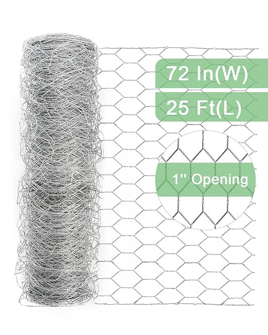 Garden Poultry Chicken Wire Netting - 72 '' × 25 ' Garden Fence Animal Barrier, Chicken Wire for Crafts, 1 inch Mesh Poultry Netting Fence, Pet/Rabbit/Chicken Wire Fencing