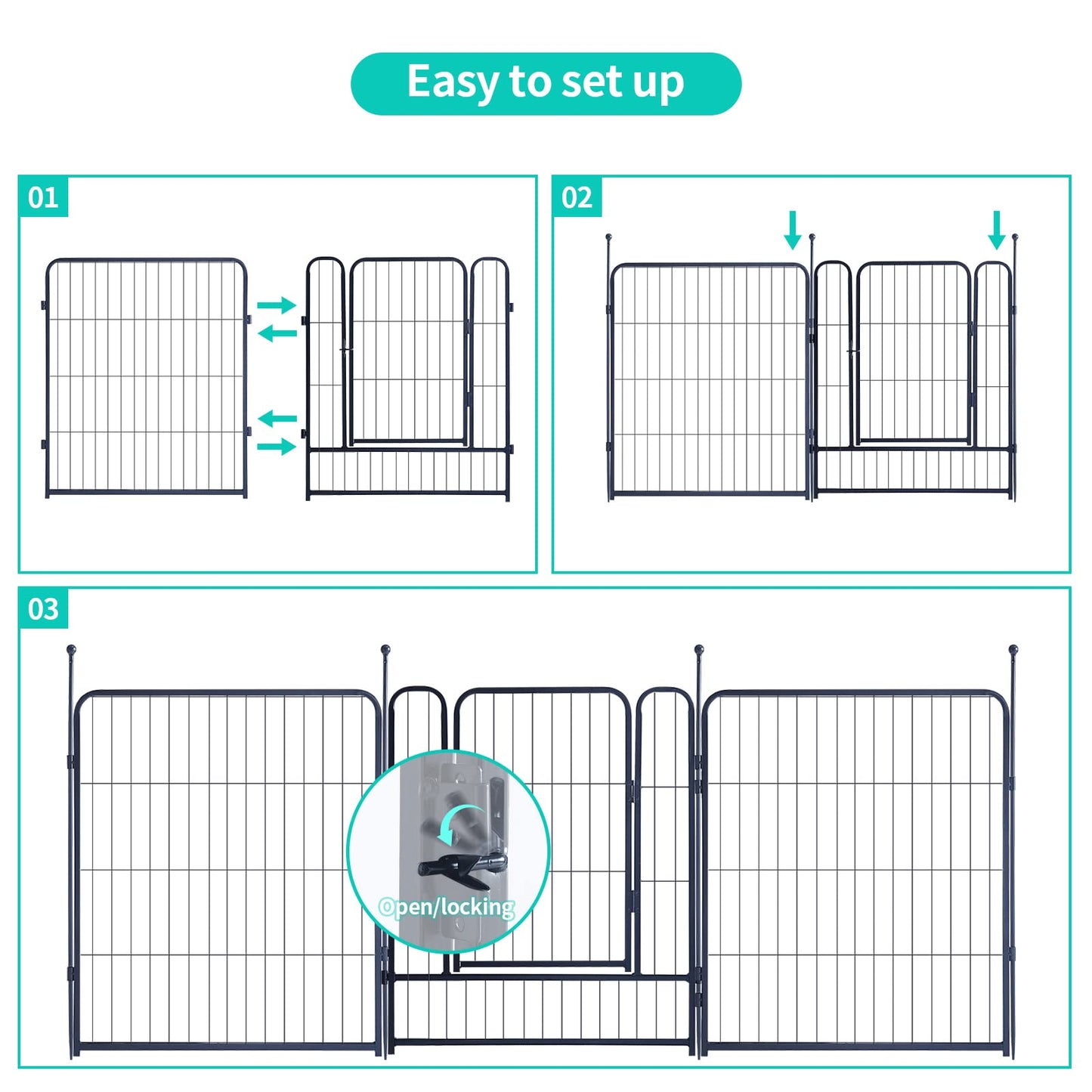 Dog Playpen Portable Outdoor Dog Fence, Dog Playpen for Large/Medium/Small Dogs, Dog Fences for The Yard with Doors Foldable Metal
