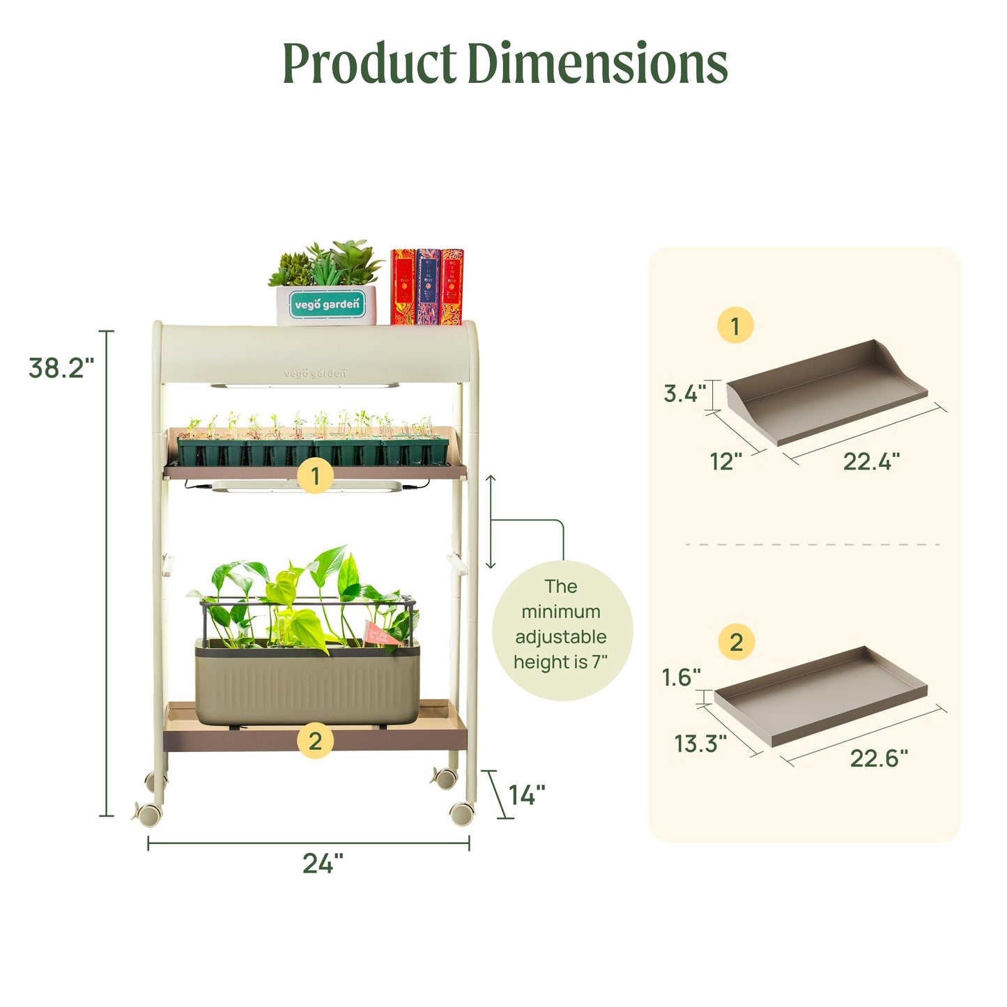 32" Elevated Raised Garden Bed & 2-Tiered Plant Stand Indoor with Grow Lights