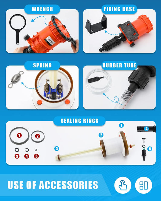 NEWTRY 1:500-1:50 Fertilizer Injector for Drip Irrigation, 0.2%-2% Dosing Pump, for Garden, Greenhouse, Livestock, Agriculture, Nutrient Delivery System