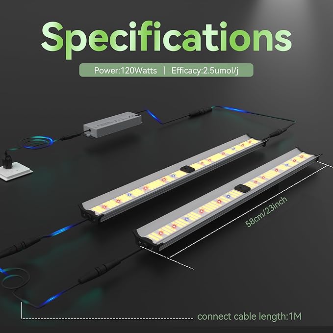 FARMLITE Grow Light Bars Full Spectrum Led Grow Lamps Grow Lights for Indoor Plants Dimmable Daisy Chain for Grow Lights Supplemental Lighting for Grow Tent (120watts)