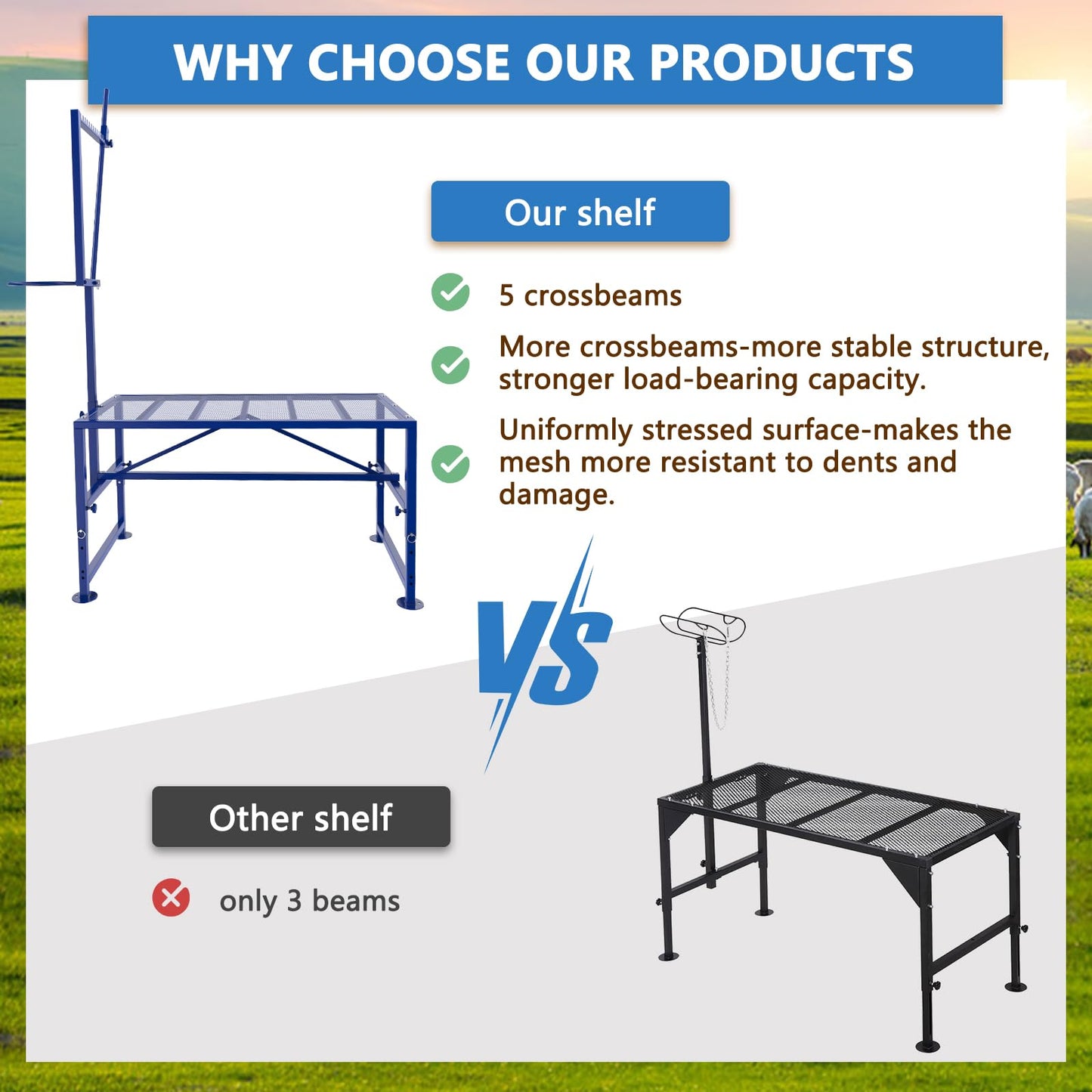Lezbanz 600 LBs Goat Stand with Feed Bin, Goat Milking Stand for Sheep Trimming and Milking, Hoof Trimming Stand Adjustable Size, with Feeder, Iron Blue