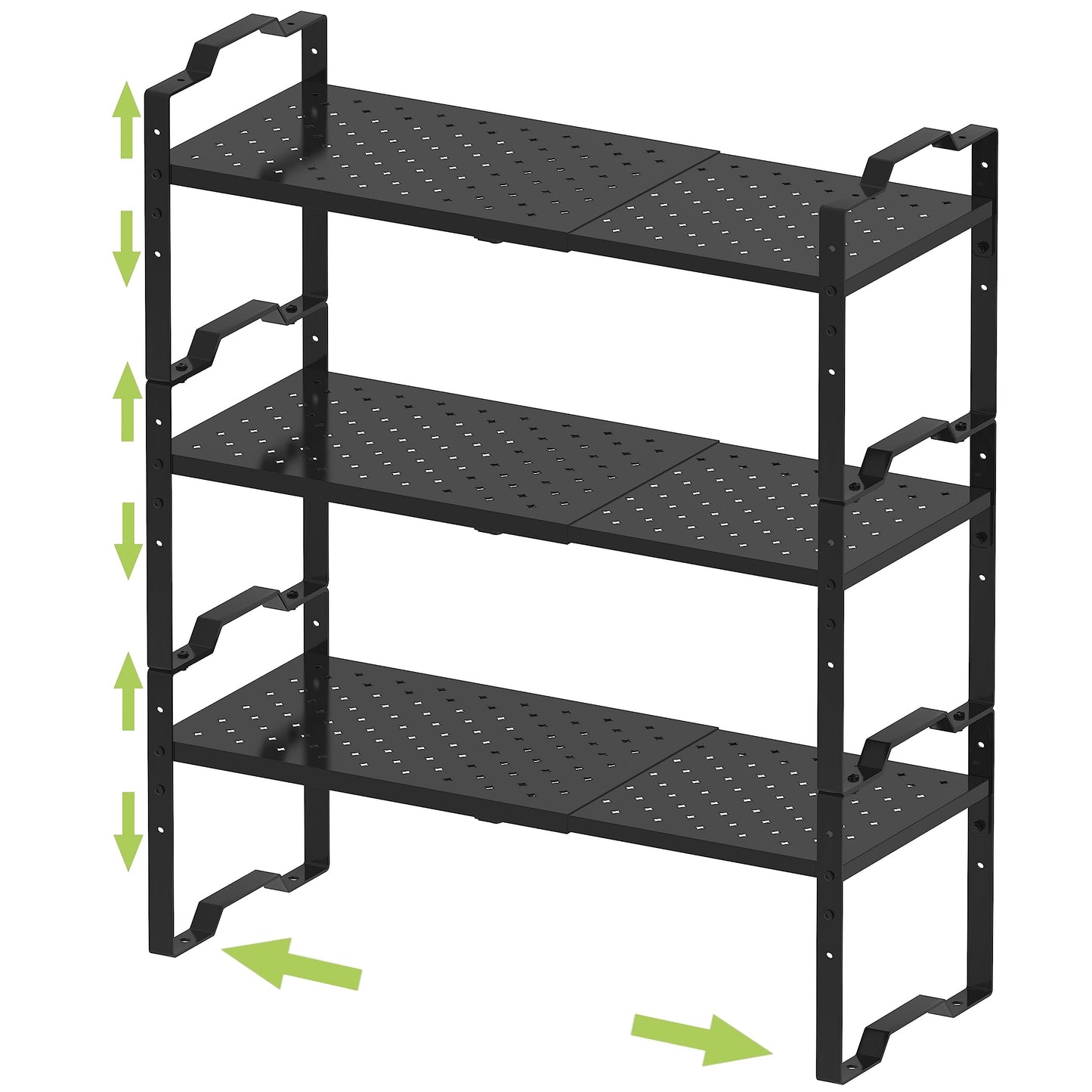 Jojocross Expandable Shelf Cabinet Organizer Adjustable Stackable Spice Rack at Kitchen Bathroom More, Countertop Cupboard Organization Pantry Storage,Metal Plate with Hole (3 Packs/Black, L)