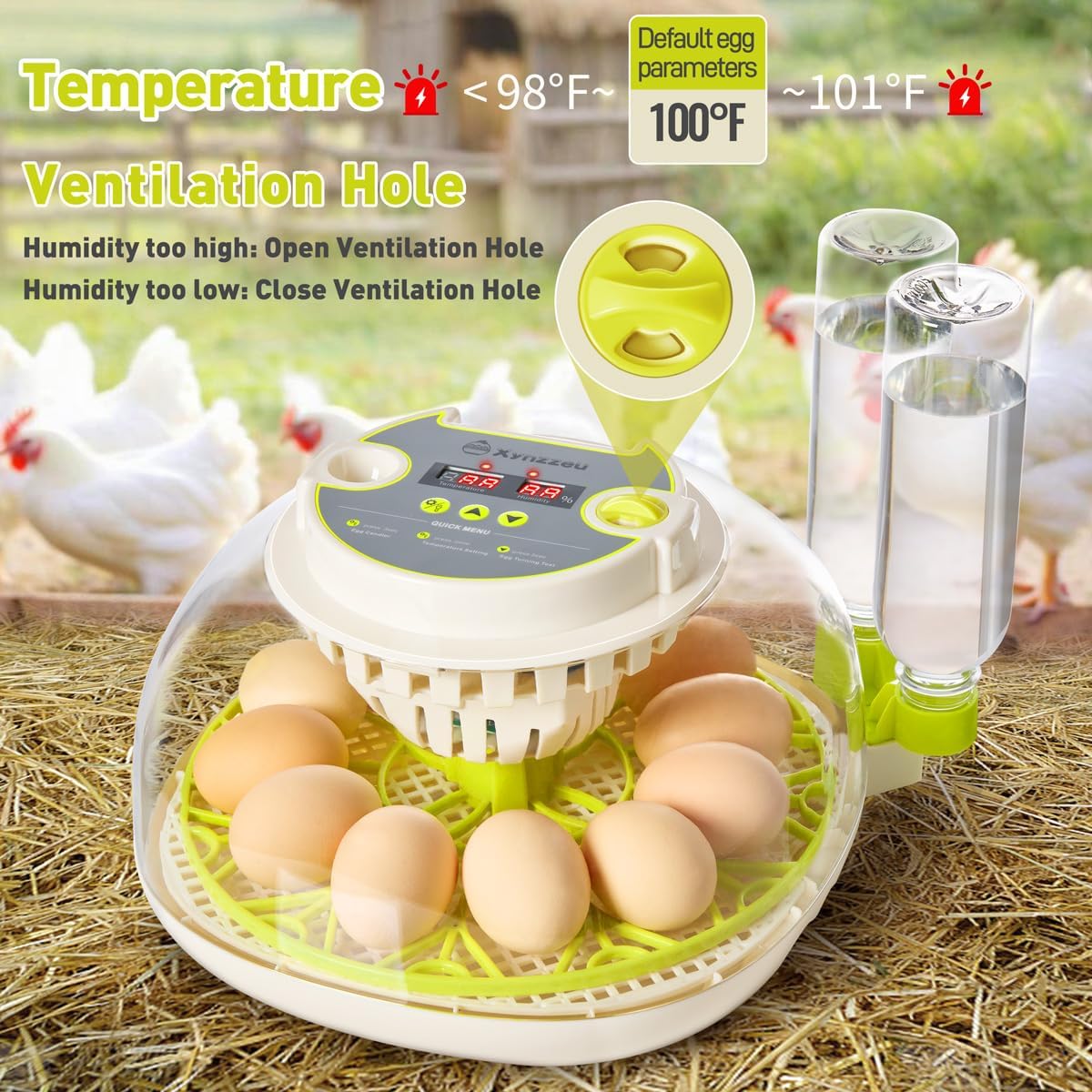 Incubators for Hatching Eggs, 12 Egg Incubator with Automatic Egg Turning and Humidity Control, Incubator for Chicken/Quail/Duck Eggs with Temperature Control/LED Egg Candler, 360 Degree View
