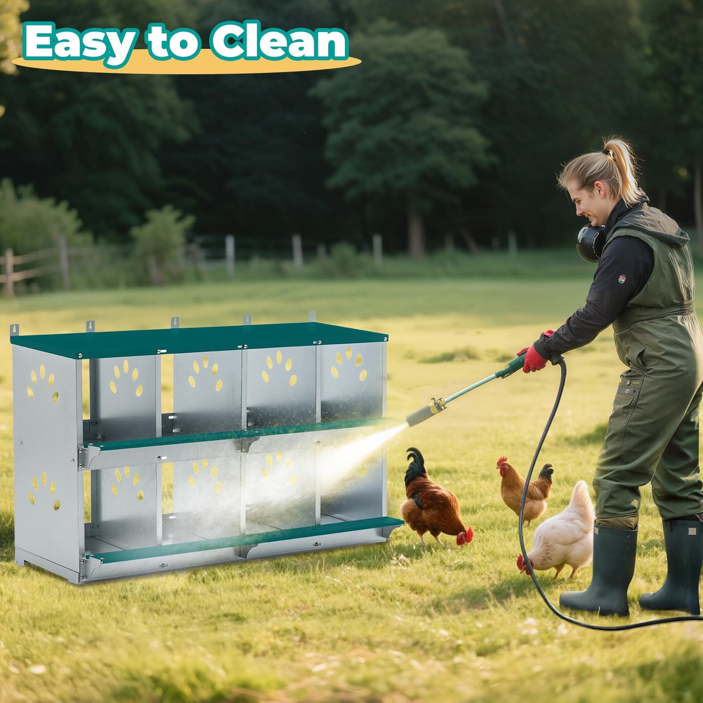 Yafylly Chicken Coop Nesting Boxes, Wall Mountable Metal Chicken Nesting Box, Easy Egg Collection Roll Away Nesting Boxes Chicken, Roosting Boxes for Chickens, 8 Compartments