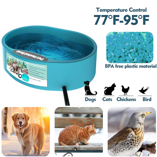 Heated Water Bowl for Dog & Cat, Outdoor Heated Dog Bowl Provides Drinkable Water & Food in Winter, Heated Pet Bowl for Outside, Smart Thermal-Dish for Rabbit, Chicken, Duck, Squirrel (96 OZ)