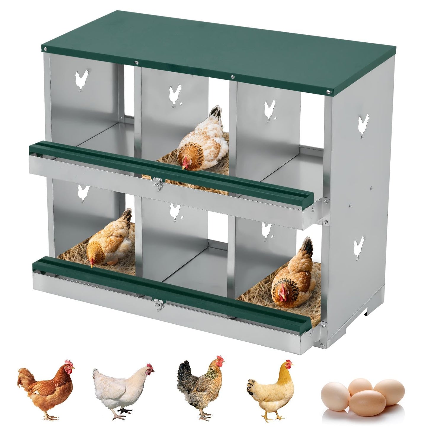 GarveeTech 6 Compartments Chicken Nesting Boxes for Laying Eggs, Egg Laying Boxes for Chickens, Poultry Nesting Boxes to Protect & Collect Eggs