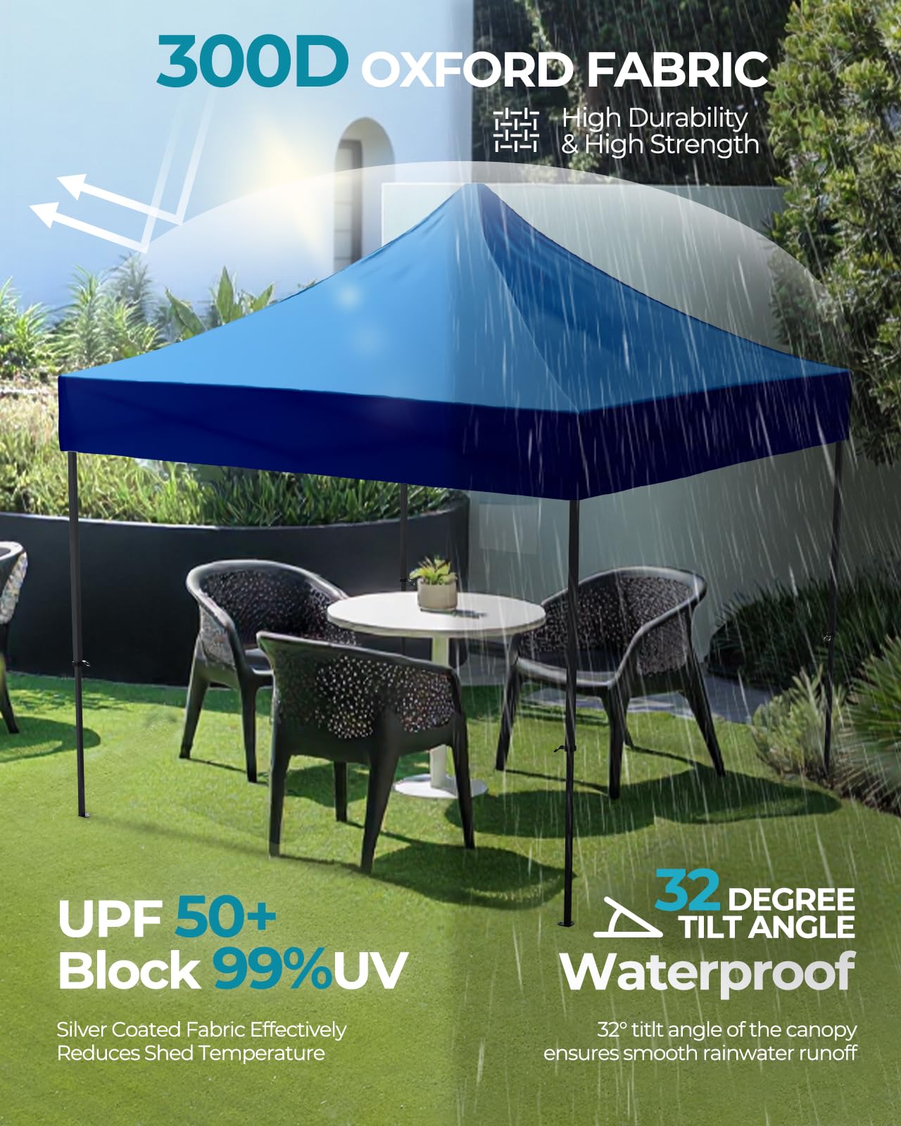 Eesdom 10x10 Pop Up Canopy with Wheeled Bag, Commercial Portable Canopy Tent, Easy Set Up, 4 Stakes & 4Sandbags & 4 Ropes, Waterproof Outdoor Shelter for Market, Parties, Blue