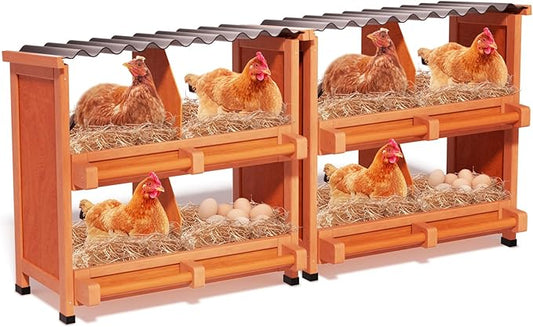 Chicken Nesting Boxes, 8 Compartments Wooden Nesting Box for Chickens,Laying Boxes for Hens Ducks Poultry Protect Eggs Chicken Coops Easy Egg Collection