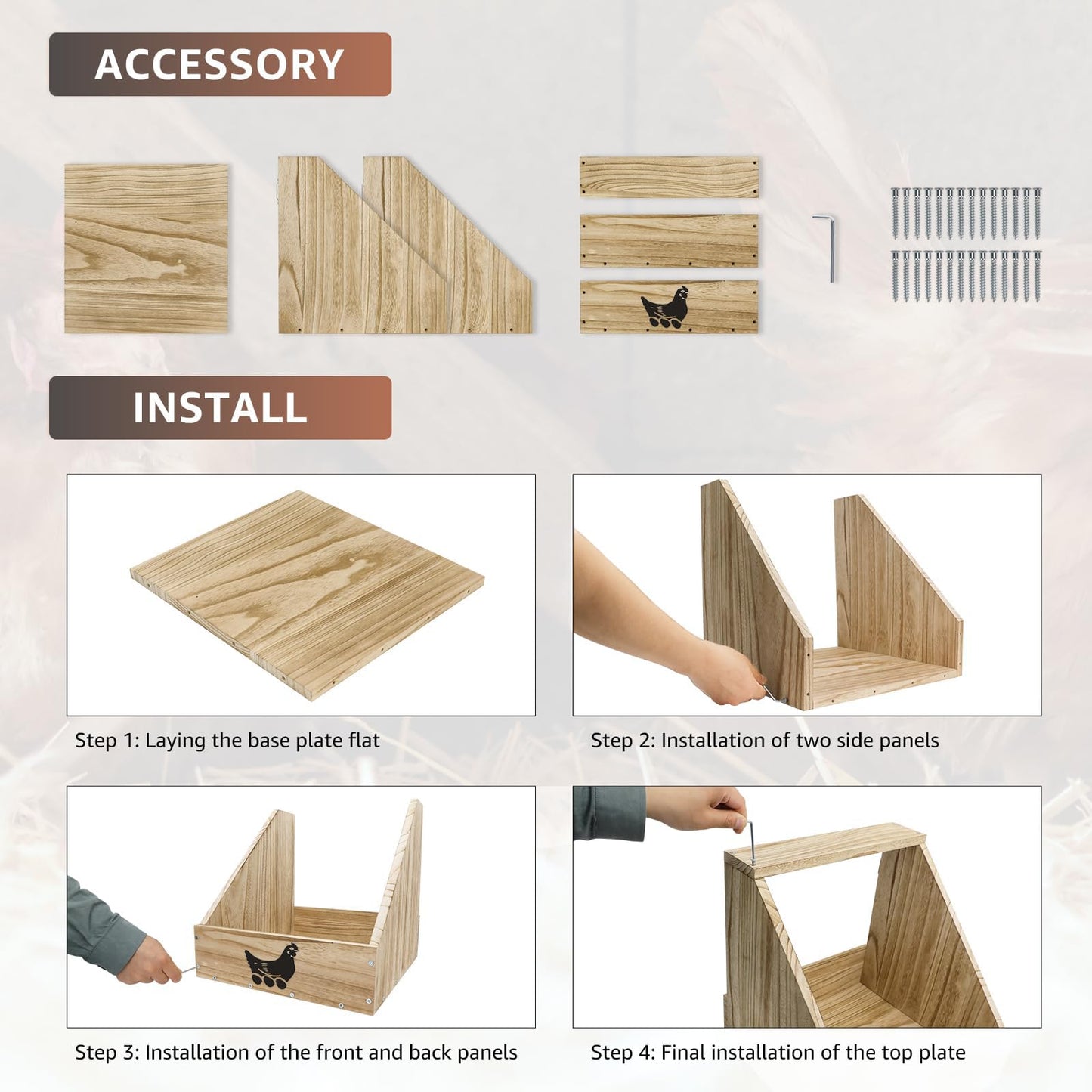 Nesting Boxes for Chickens - Wooden Chicken Nesting Box for Chicken Coop Accessories, Sturdy Wall Mount Egg Laying Box for Hens, Chickens, and Ducks（2 Pack）
