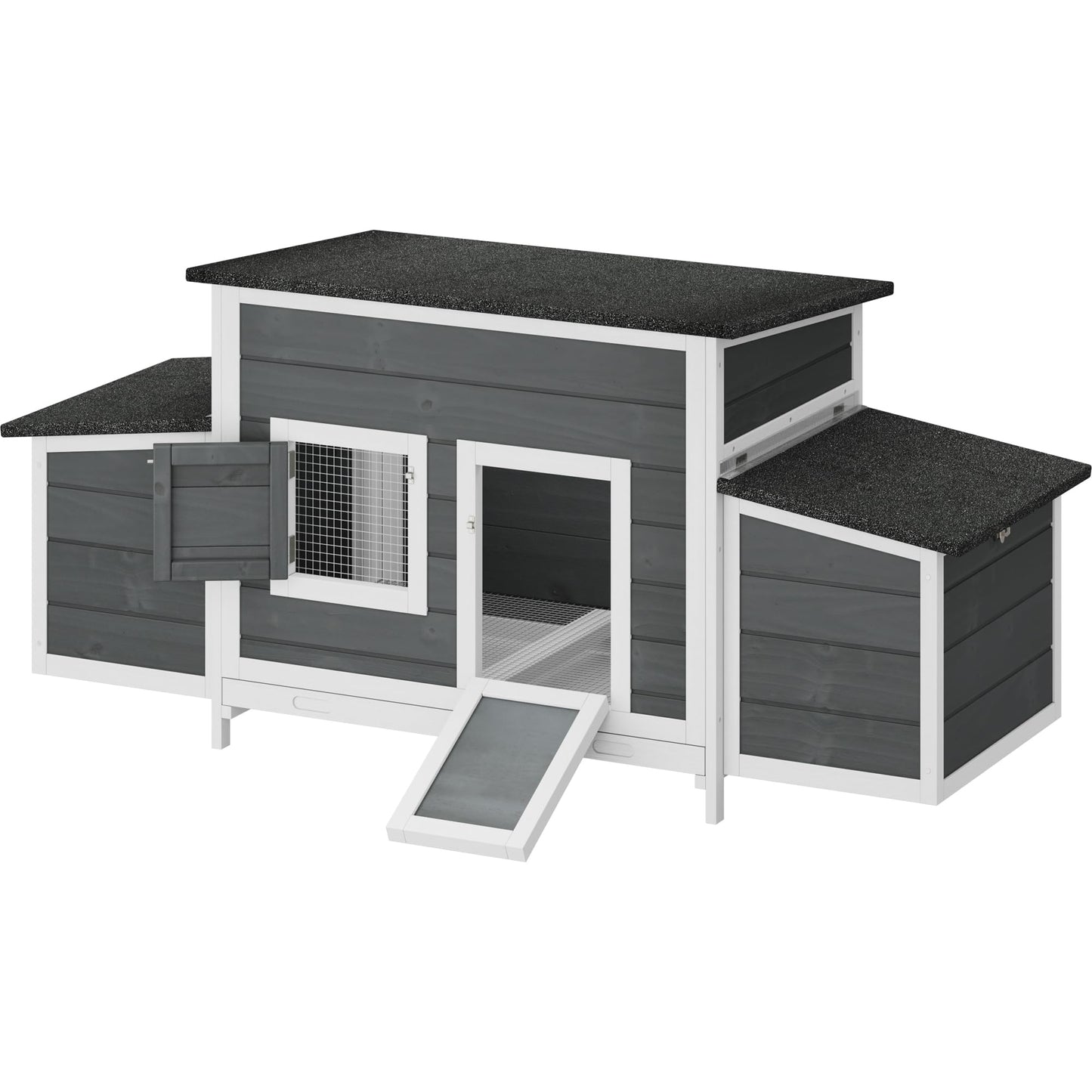 DWVO Solid Wood Chicken Coop for 4-6 Chickens, Outdoor Wooden Chicken Run Pen with 2 Nesting Boxes, Poultry Cage Rabbit Hutch Duck Coop Hen House w Weatherproof Roof & Removable Tray, Grey