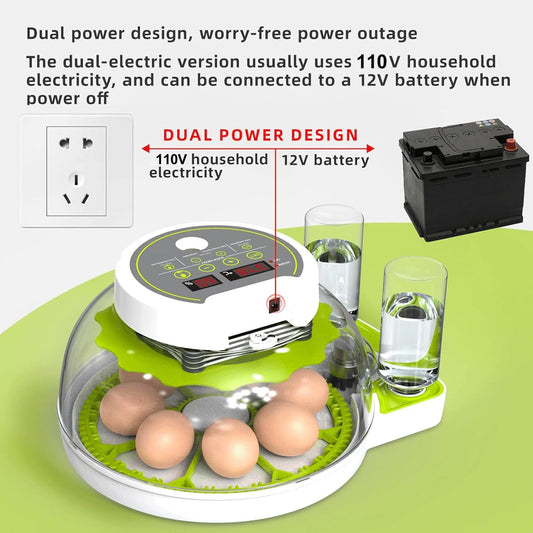 HOWUXZO Incubators for Hatching Eggs, 8 Egg Incubator with Automatic Egg Turning, Temperature and Humidity Display, Egg Candler, Chicken, Quail, Duck, Goose, Incubator for Home & Farm