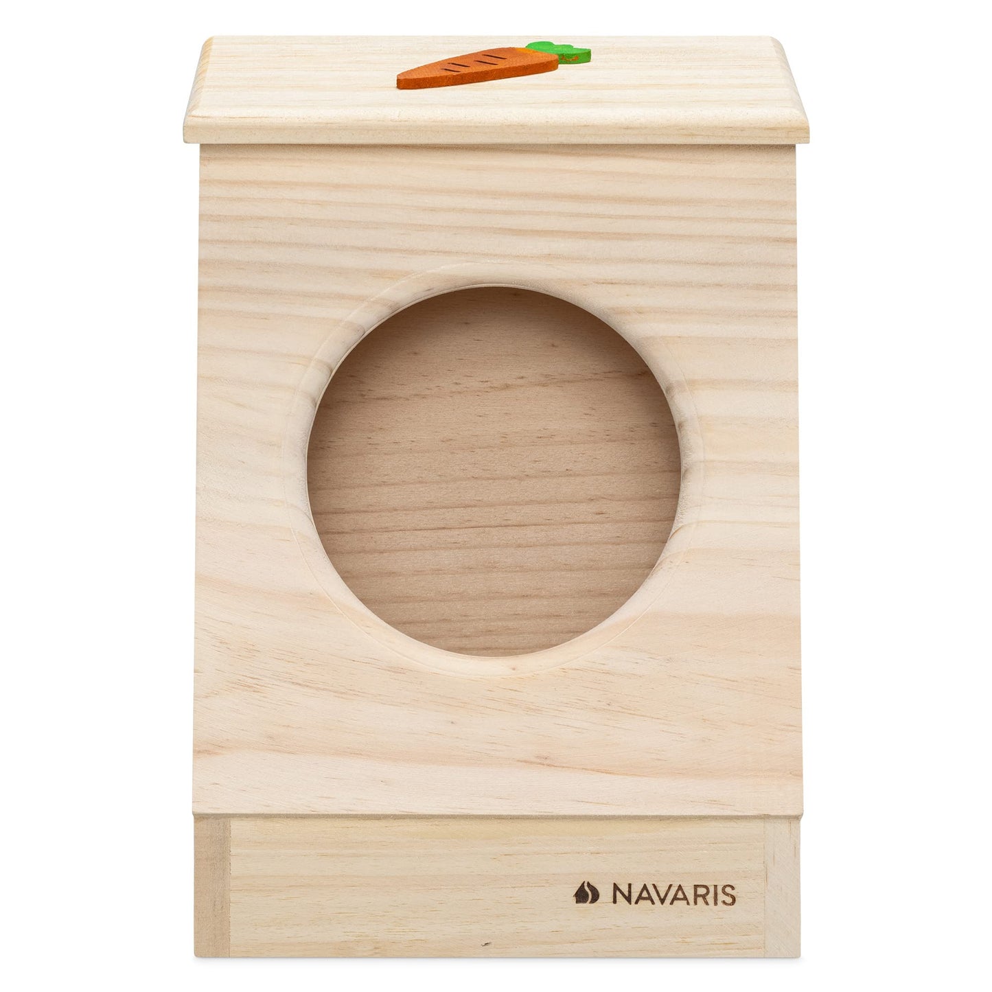 Navaris Hay Feeder for Rabbit - Wood Hay Holder for Small or Medium Rabbits, Bunny, Guinea Pig - Wooden Animal Feed Food Box with Cute Carrot Design