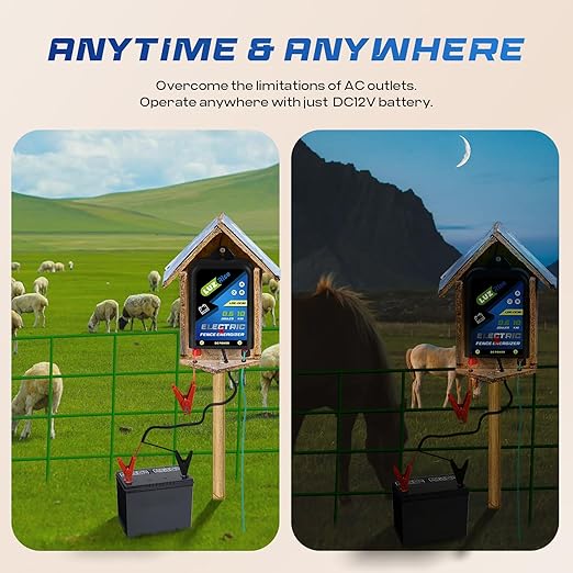 Electric Fence Energizer DC Powered Electric Fence Charger 0.6J Output 10KM Range with IP65 Waterproof Function for Livestock, Farmland, Garden, Preventing Wild Animals Intruding (LRE-DC80)