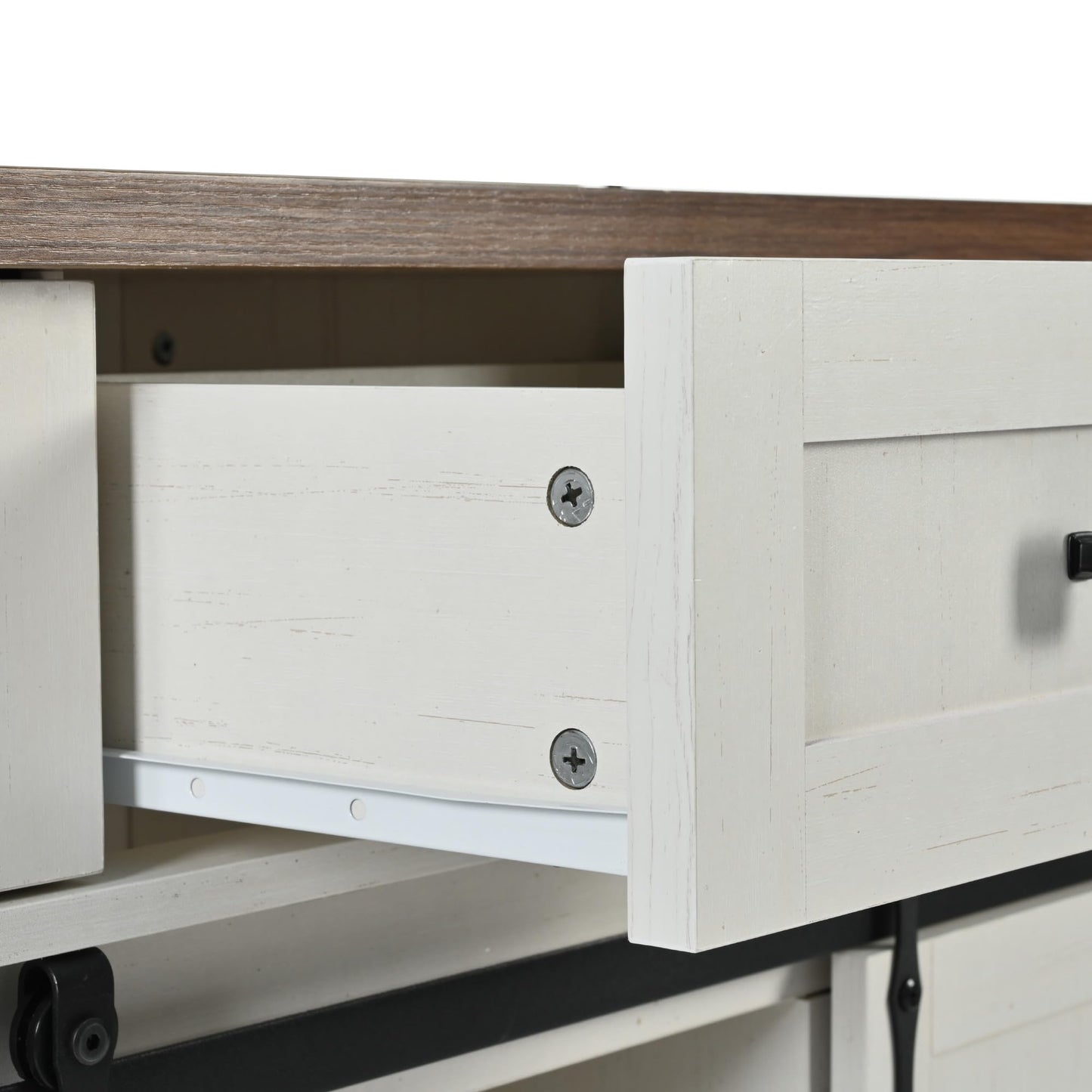 Ball & Cast Farmhouse Kitchen Island Cart with Power Outlet,2 Sliding Barn Doors,3 Adjustable Shelves,Dining Storage Island W/Drop Leaf,Spice Rack,Rolling Cart on Wheels,for Kitchen,Dining Room,White